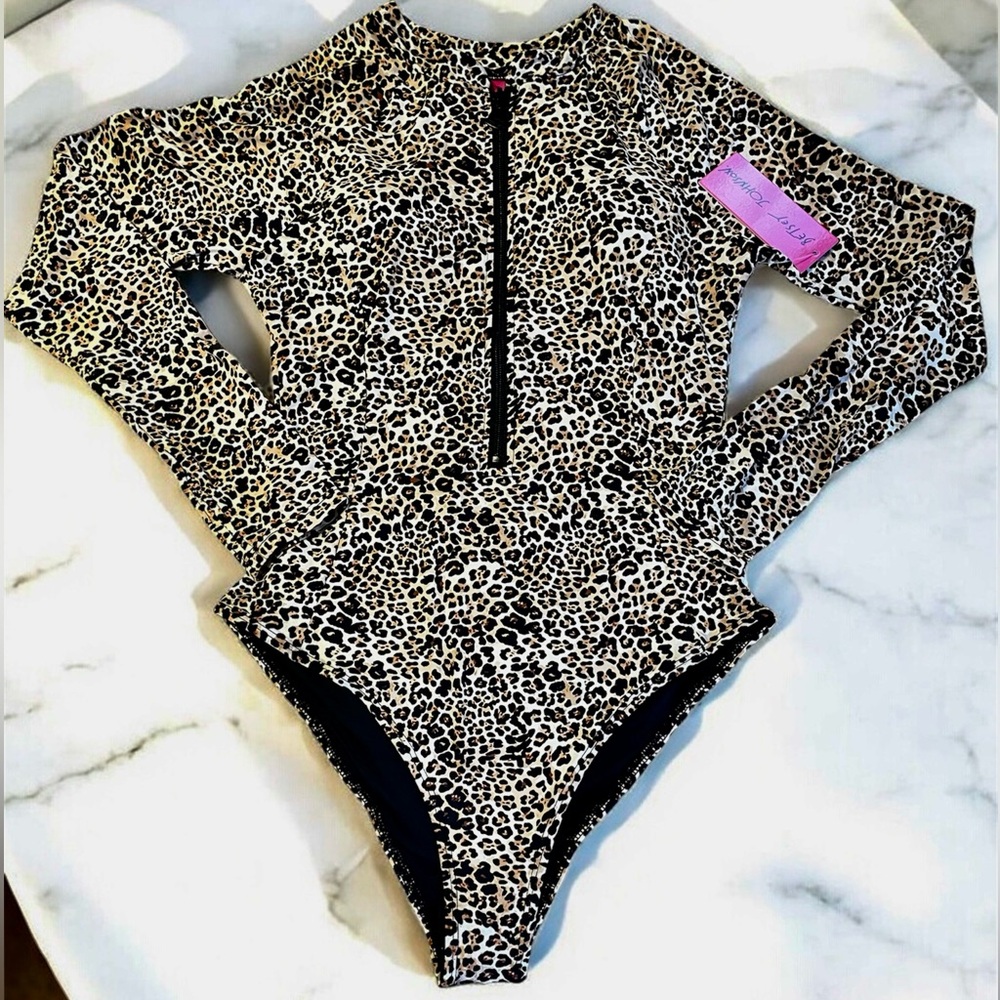 NWT Betsey Johnson long sleeve swimsuit animal print